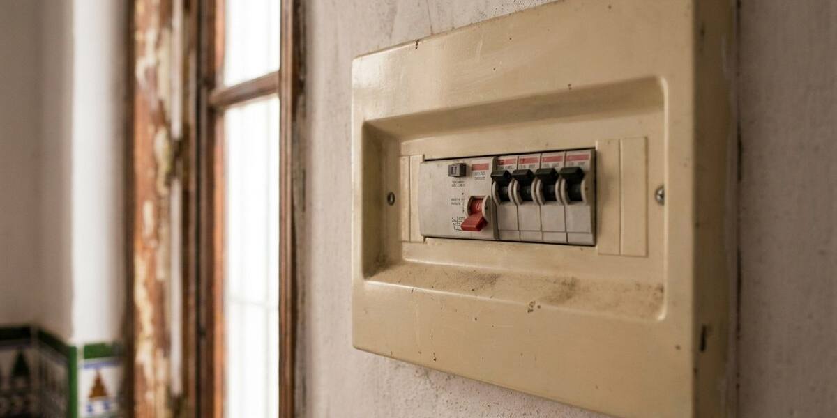 Cuadro eléctrico de una vivienda con el diferencial bajado Cuadro eléctrico de una vivienda con el diferencial bajado