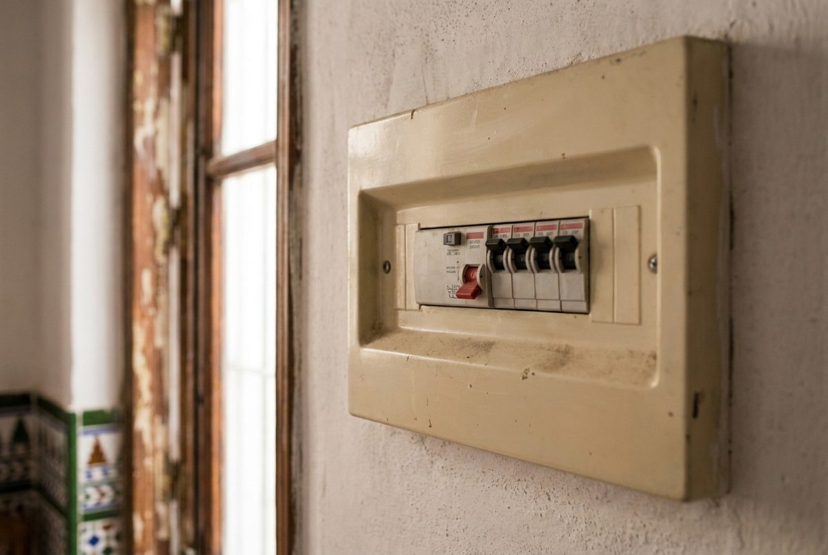Cuadro eléctrico de una vivienda con el diferencial bajado